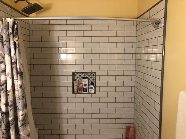 Bathroom Remodeling in Williamsburg, VA. Full Bathroom remodeled; new drywall finished and painted, new wiring, lighting, vanity and vanity top, tiling and sink plumbing. (5)