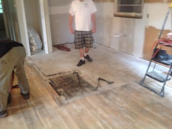  New tile kitchen floor and hard wood flooring refinishing project in Hampton VA